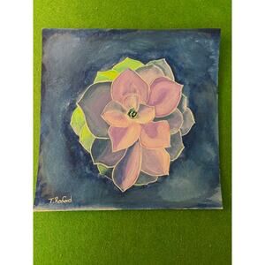 Hand painted gouache original painting purple green succulent